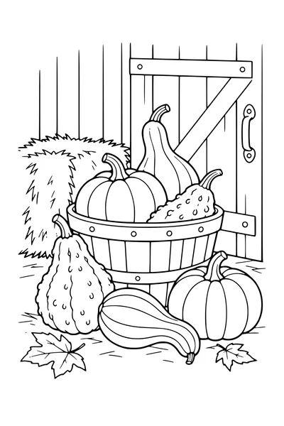 Coloriage: Coloquintes près d’une porte de grange.