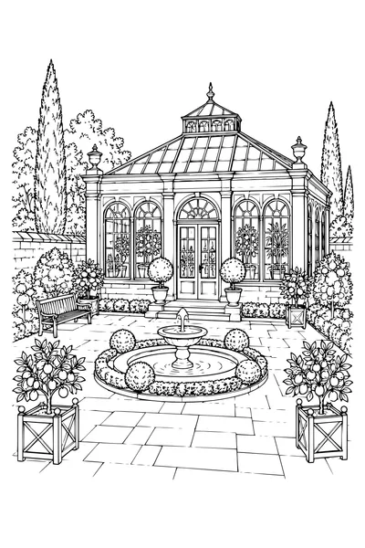 Coloriage: Orangerie avec une cour intérieure.