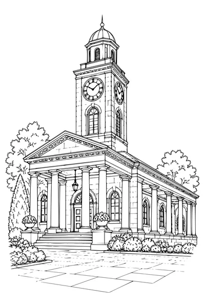 Coloriage: Tour de l’horloge avec une colonnade.