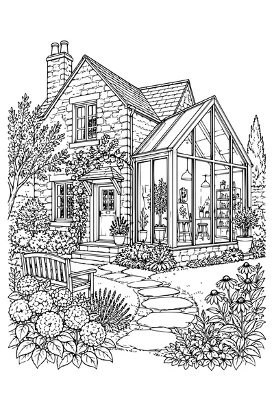 Coloriage: Maison d’artiste avec une extension vitrée.