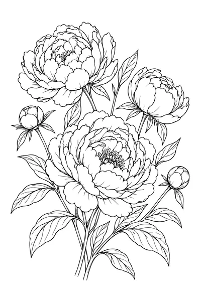 Coloriage: Pivoines sur une planche botanique.
