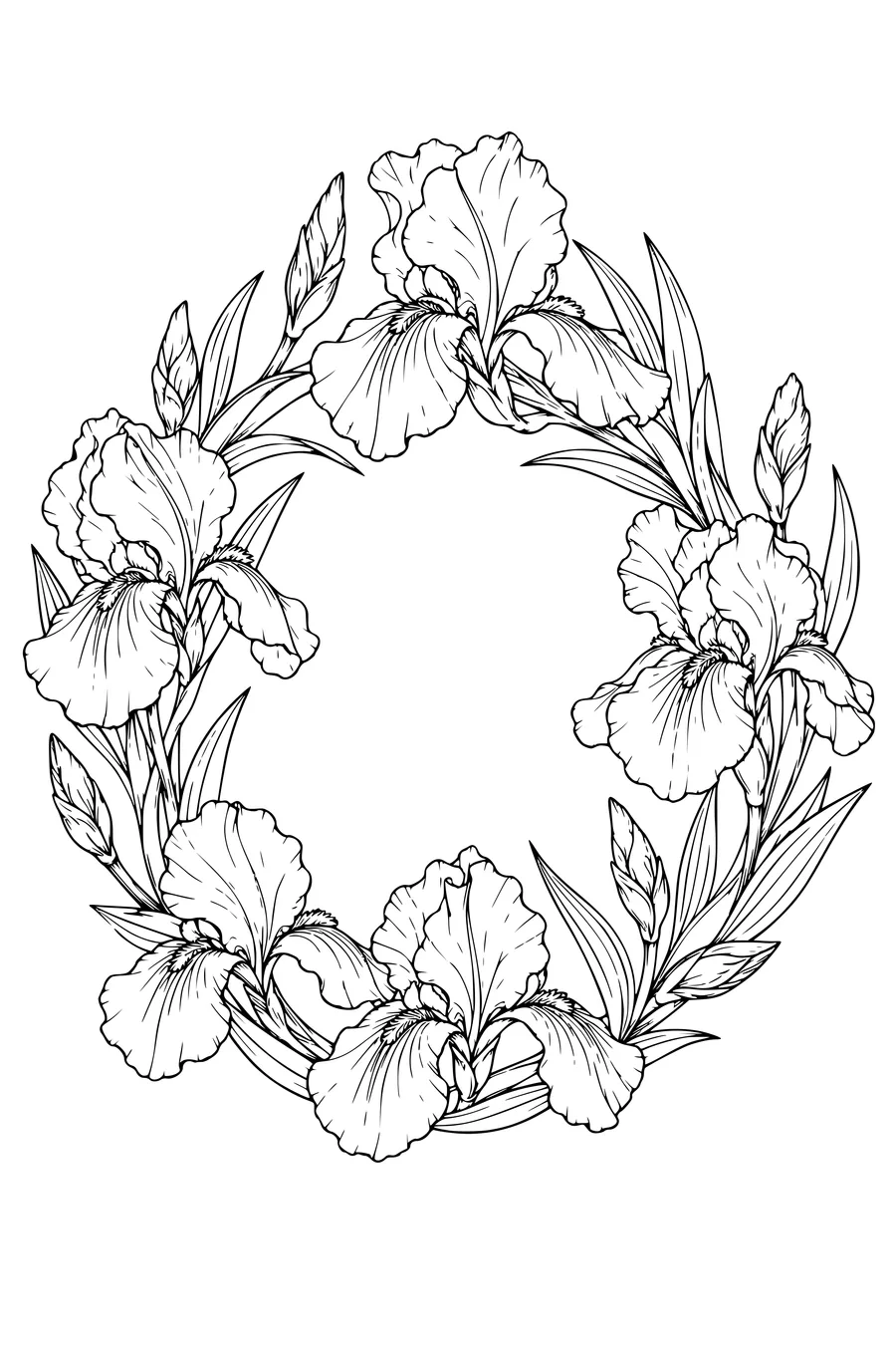 Coloriage: Iris en couronne ronde.