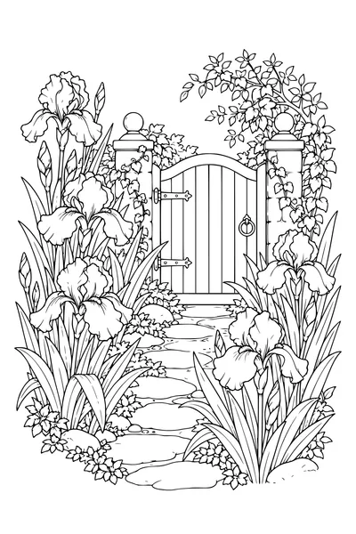 Coloriage: Iris autour d’un portail.