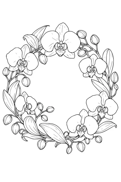 Coloriage: Orchidées en couronne ronde.