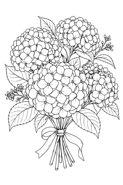 Coloriage: Hortensias en bouquet spiralé.