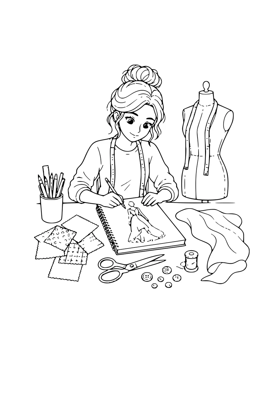 Free fashion and dress-up coloring page: fashion outfit in a sketchbook