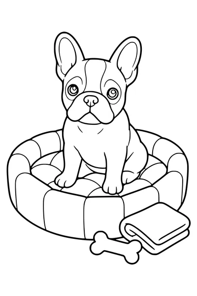Kostenloses Ausmalbild: Französische Bulldogge im Korb