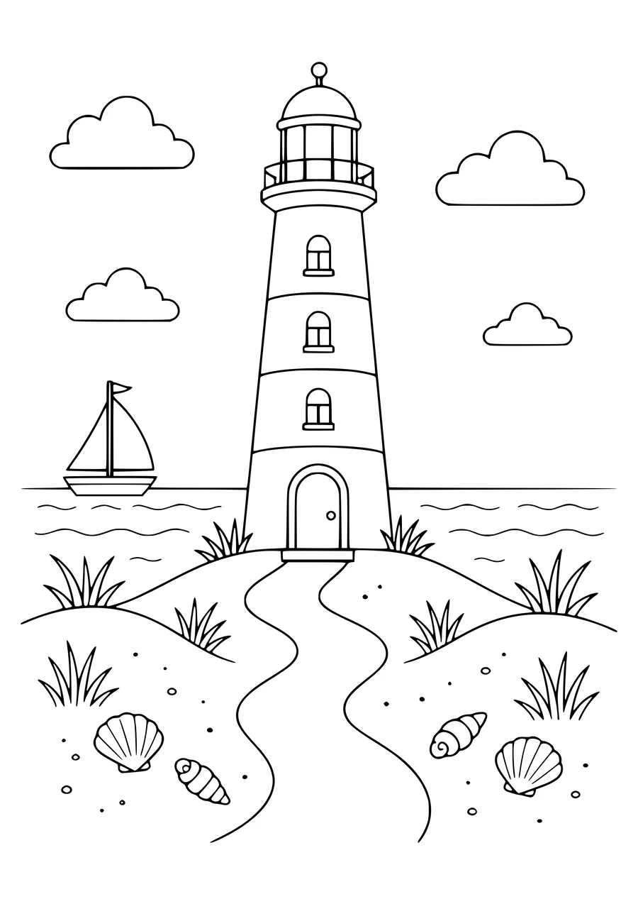 Lighthouse by the coast coloring page to print