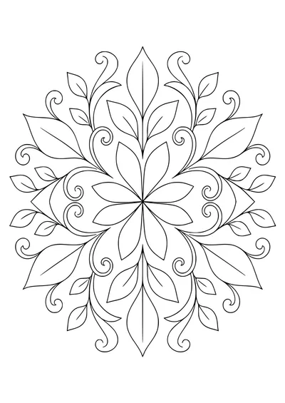 Circle pattern with leaves coloring page — page de coloriage gratuite à imprimer