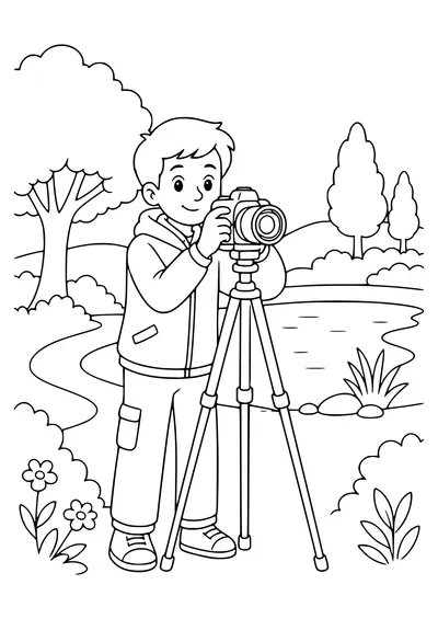 Photographer with a camera coloring page — kostenloses Ausmalbild zum Ausdrucken