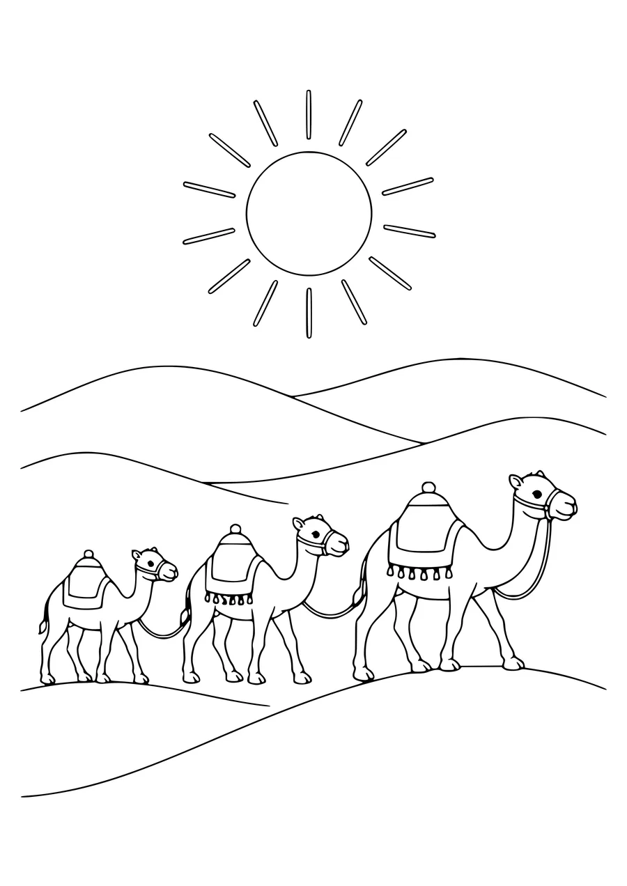 Desert caravan by dunes coloring page to print