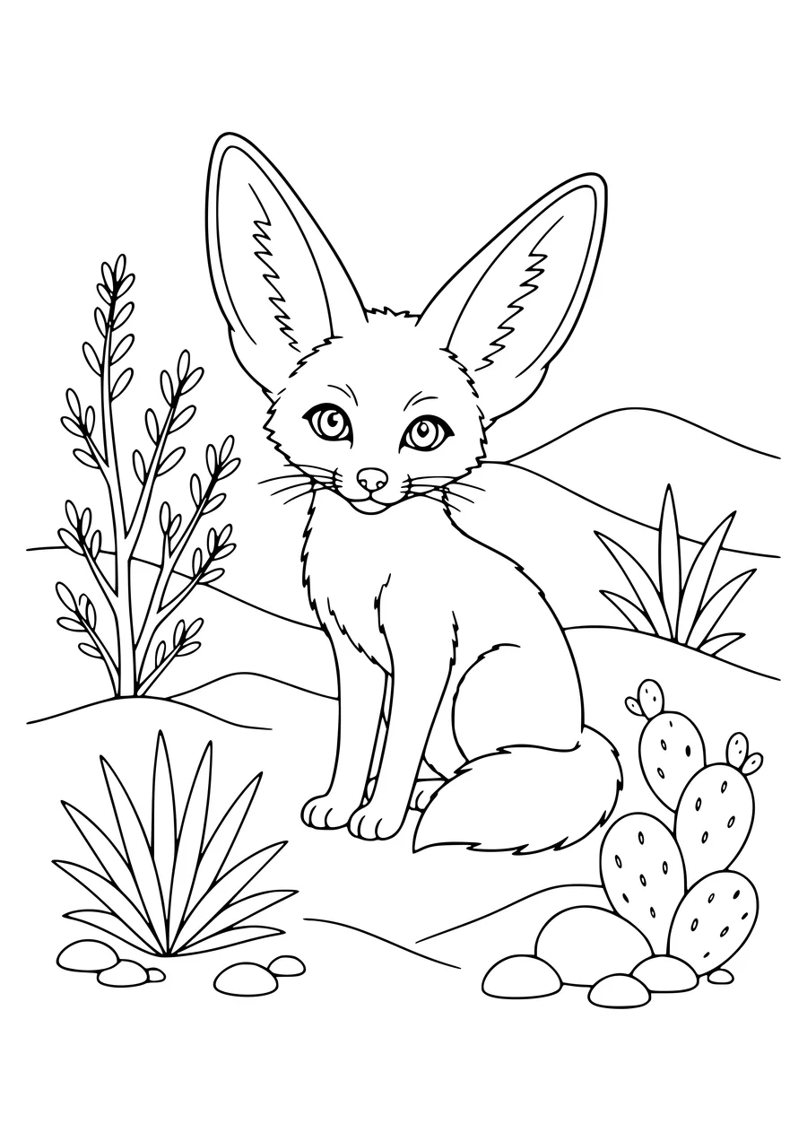 Fennec fox in the desert coloring page to print