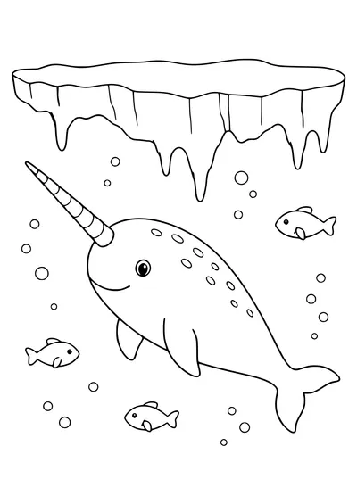 Narwhal beneath the ice coloring page — kostenloses Ausmalbild zum Ausdrucken