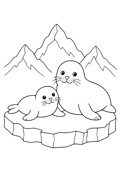 Seals on the ice coloring page — kostenloses Ausmalbild zum Ausdrucken