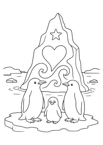 Iceberg with penguins coloring page — kostenloses Ausmalbild zum Ausdrucken