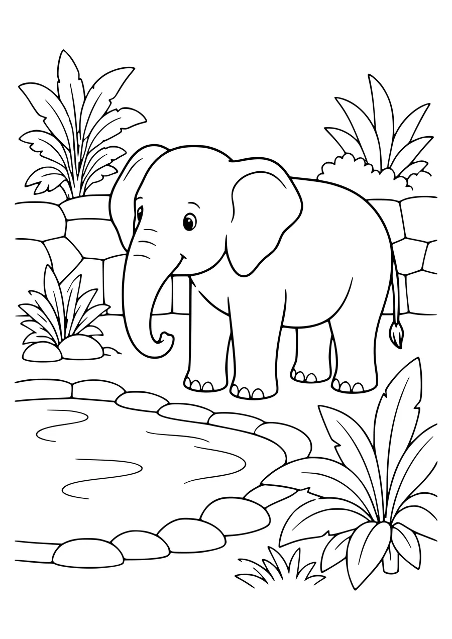 Elephant at the zoo coloring page — page de coloriage gratuite à imprimer