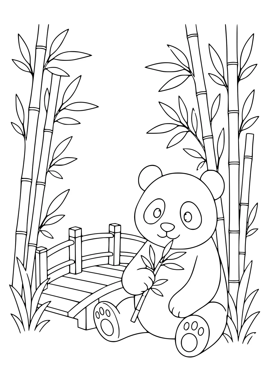 Panda in the bamboo garden coloring page — page de coloriage gratuite à imprimer
