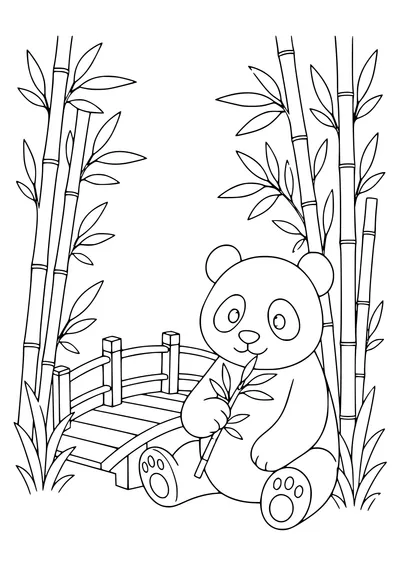 Panda in the bamboo garden coloring page — page de coloriage gratuite à imprimer