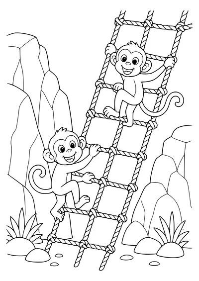 Monkey rock with climbing net coloring page — page de coloriage gratuite à imprimer