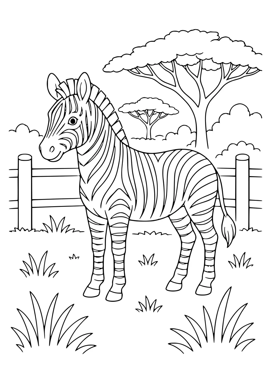 Zebra on the savannah coloring page — page de coloriage gratuite à imprimer