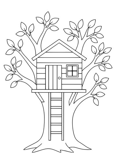 Treehouse in the garden coloring page — page de coloriage gratuite à imprimer