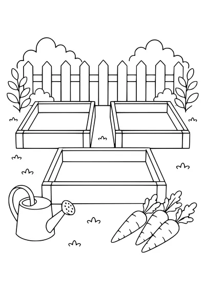 Vegetable garden with beds coloring page — page de coloriage gratuite à imprimer