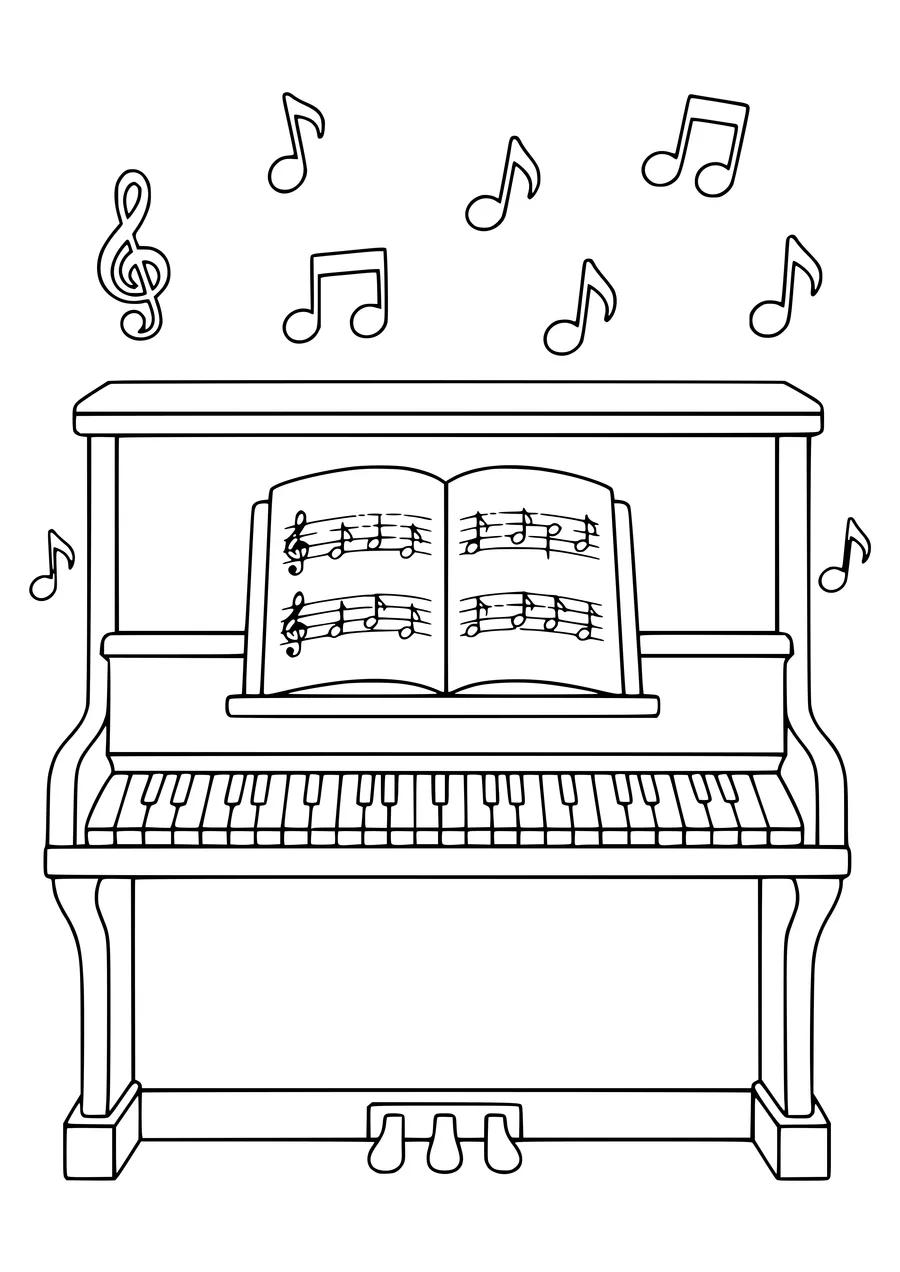 Piano met muzieknoten kleurplaat om te printen