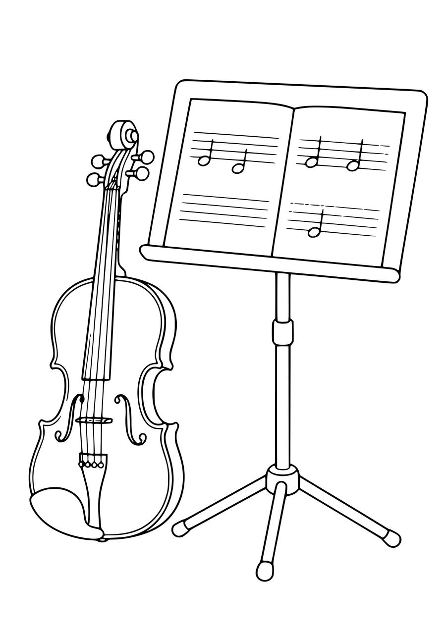 Violin and music stand coloring page — kostenloses Ausmalbild zum Ausdrucken