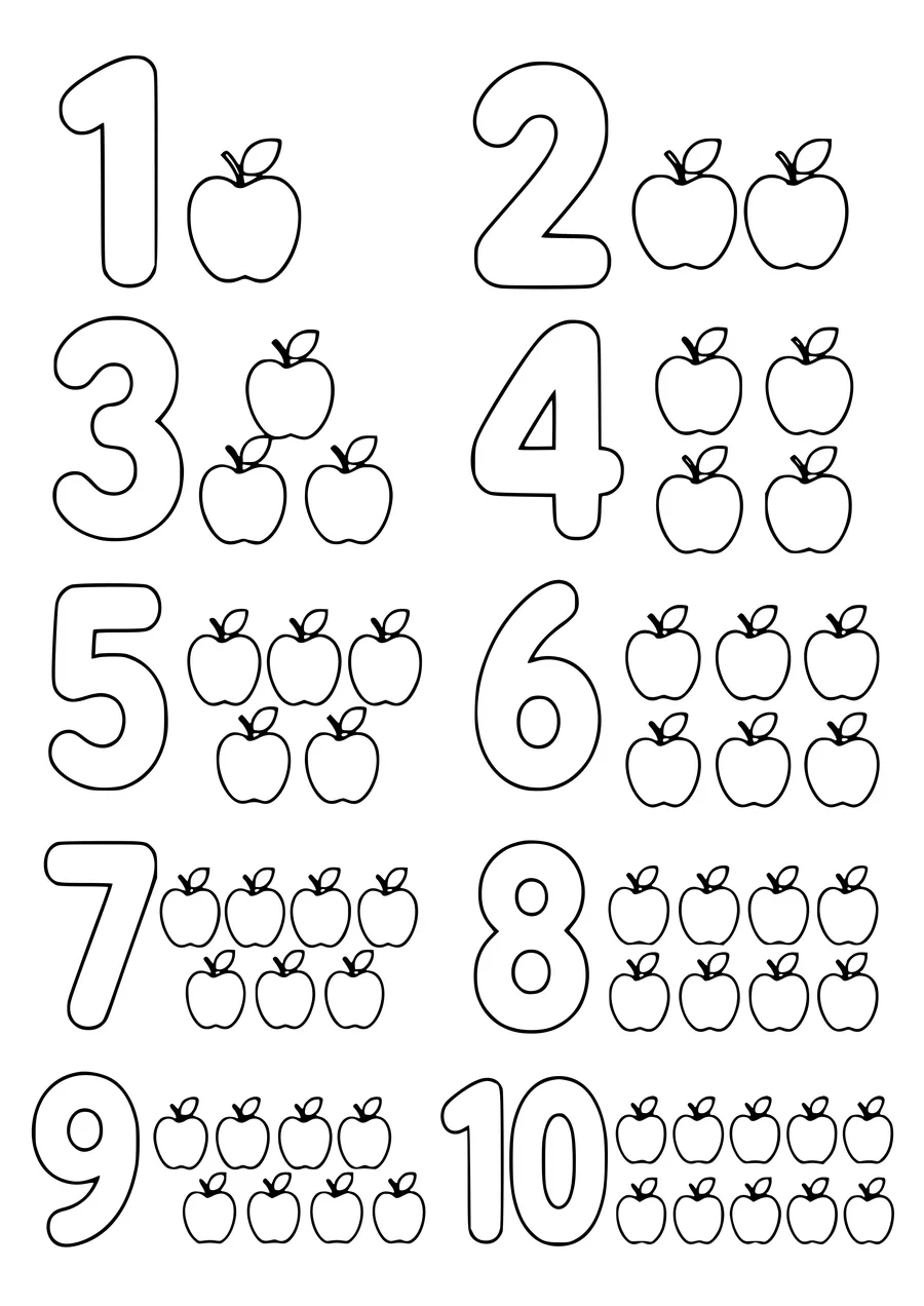 Numbers with apples coloring page to print