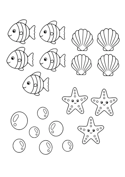 Counting page with sea animals coloring page — kostenloses Ausmalbild zum Ausdrucken