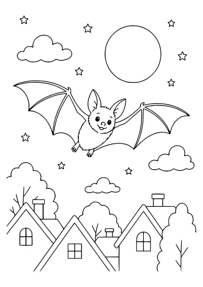Bat by the moon coloring page — page de coloriage gratuite à imprimer