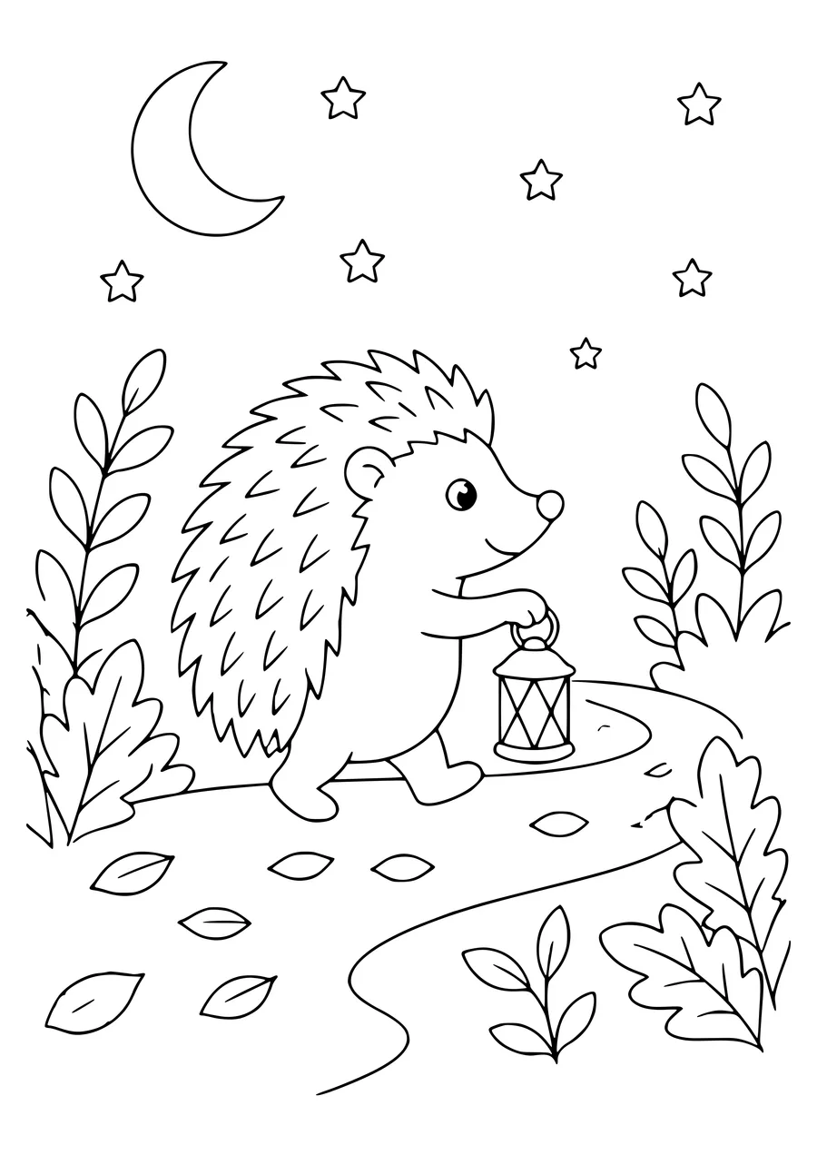 Hedgehog with a lantern coloring page — page de coloriage gratuite à imprimer