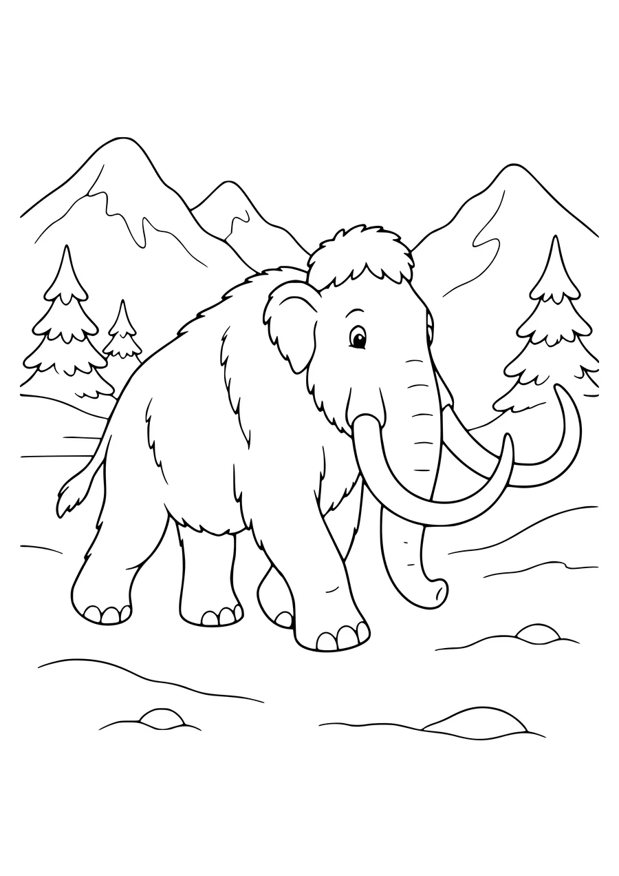 Mammoth in the snow coloring page — page de coloriage gratuite à imprimer
