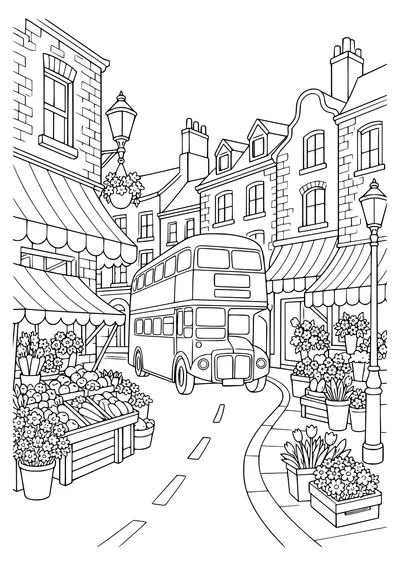 London market street coloring page to print