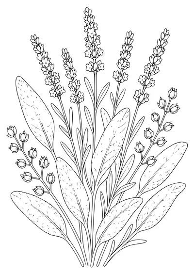 Lavender and sage coloring page — page de coloriage gratuite à imprimer