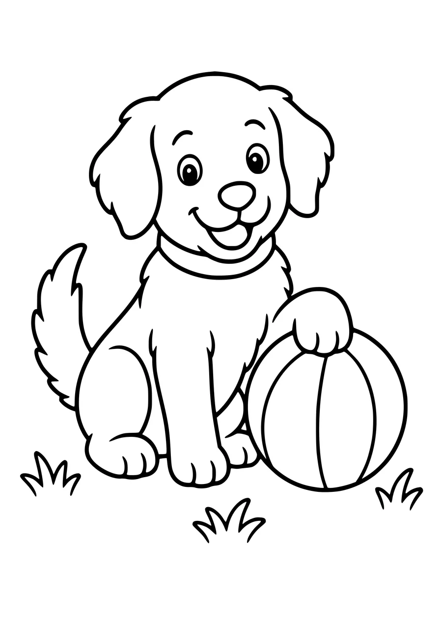 Gratis printbare kleurplaat van golden-retrieverpuppy met bal