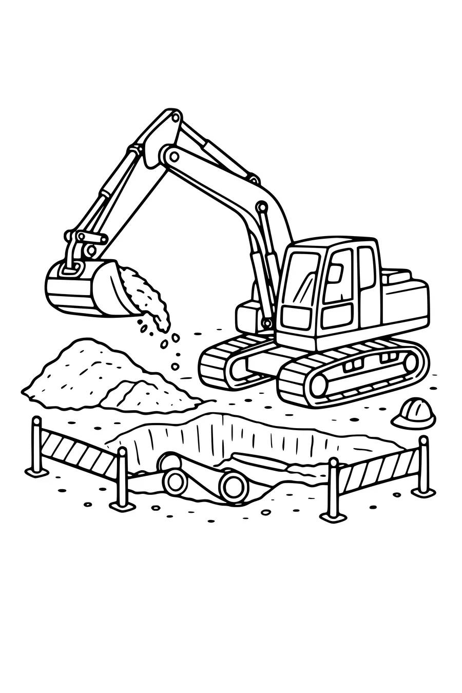 Coloriage d’une pelleteuse à chenilles creusant sur un chantier