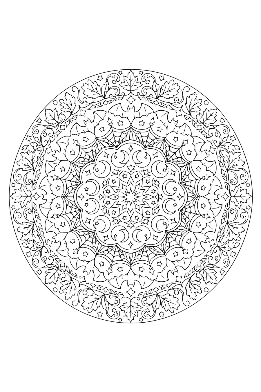 Coloriage imprimable d’un mandala d’halloween avec chauves-souris
