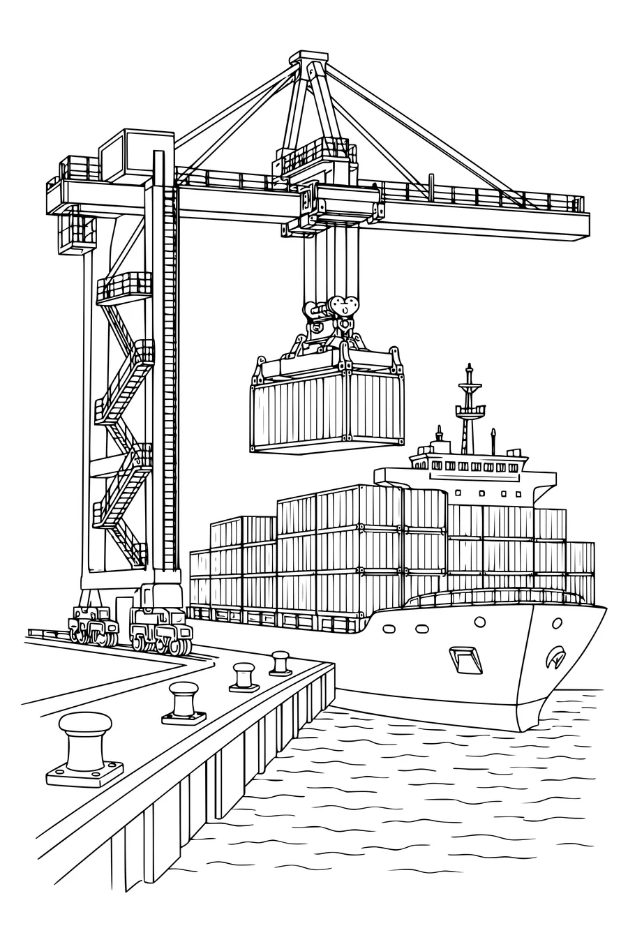 Gratis printbare kleurplaat van havenkraan laadt een containerschip