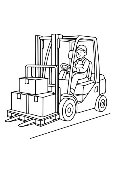 Printable coloring page of forklift carrying a pallet