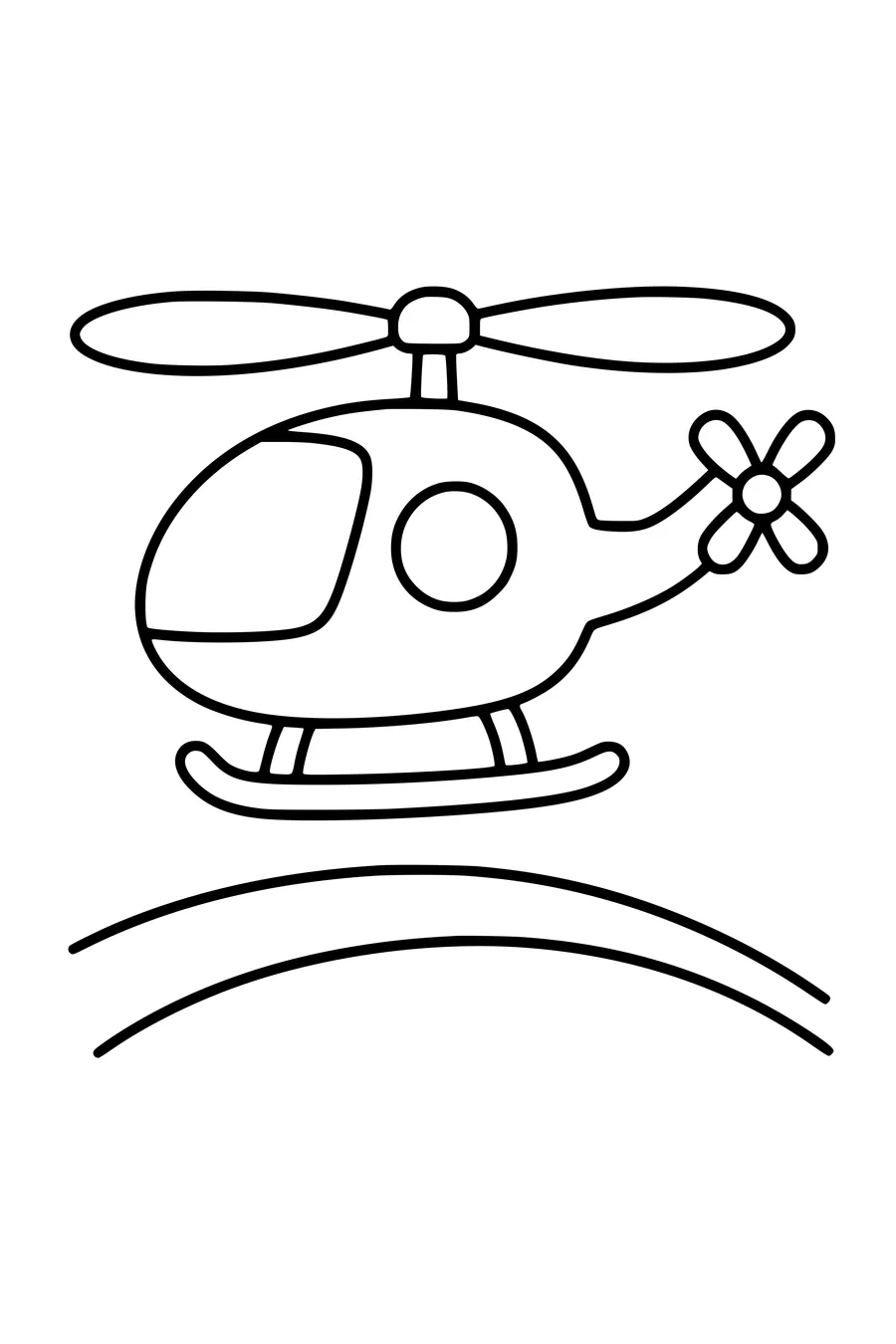 Printable coloring page of helicopter over the field