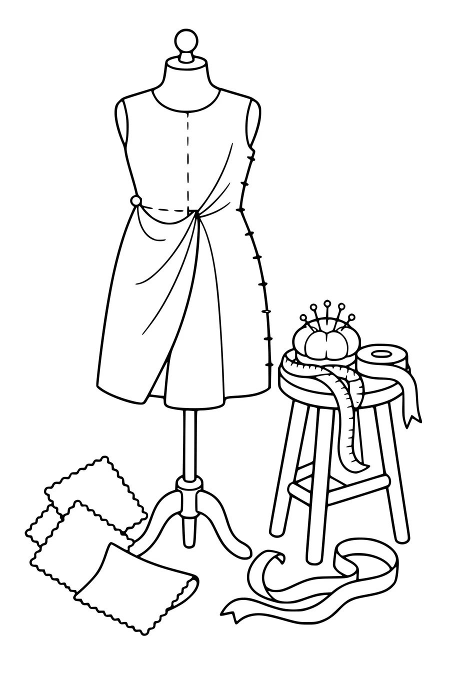Coloriage gratuit : dessiner une robe sur un mannequin