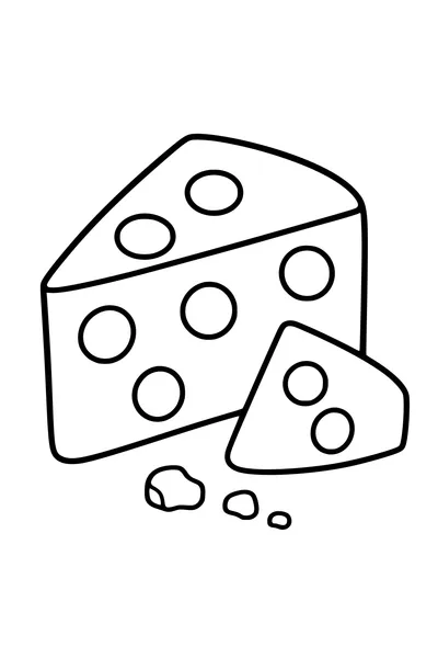 Easy coloring page of a large cheese wedge with six round holes
