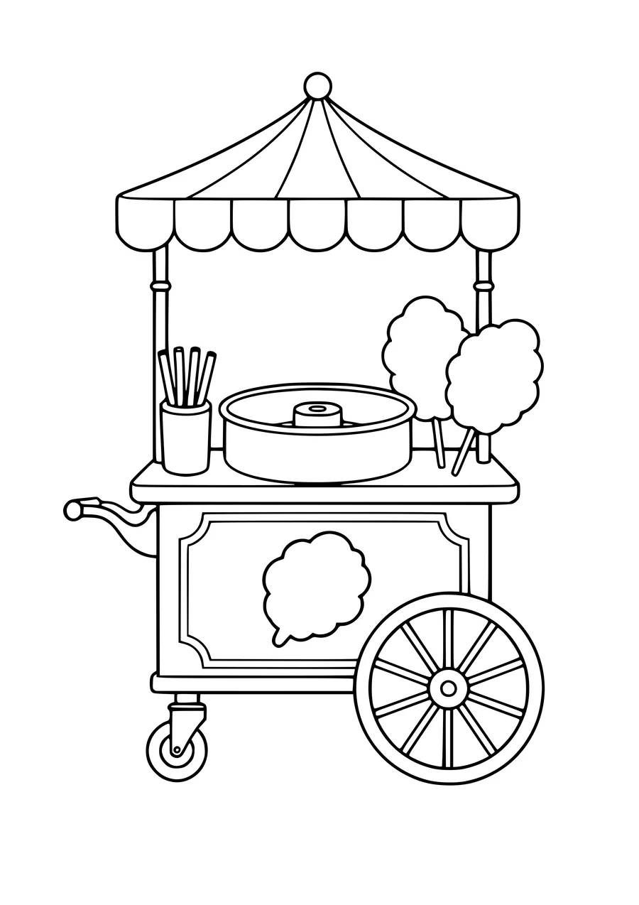 Coloriage gratuit chariot à barbe à papa