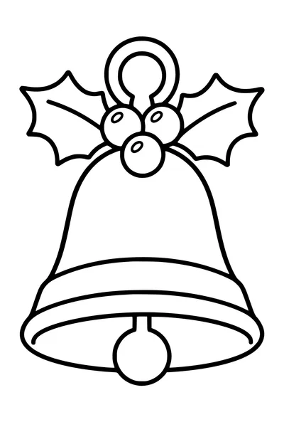 One large Christmas bell has two broad holly leaves and three round berries at its handle.