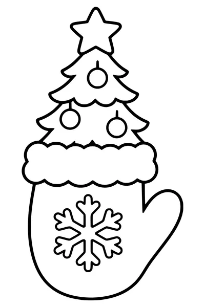 A small Christmas tree with one large star emerges from an oversized mitten.
