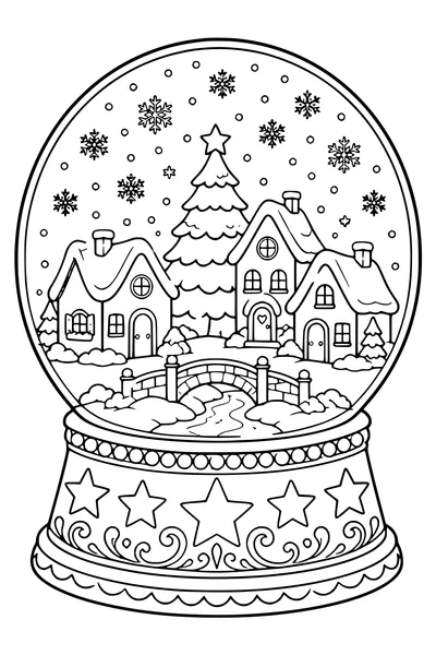 Free printable coloring page of christmas village in a snow globe