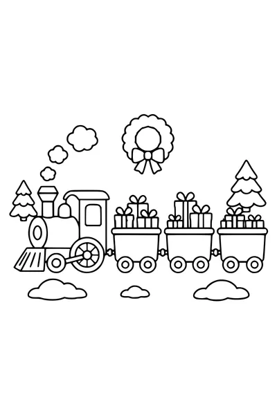 Gratis Ausmalbild Weihnachtszug voller Geschenke