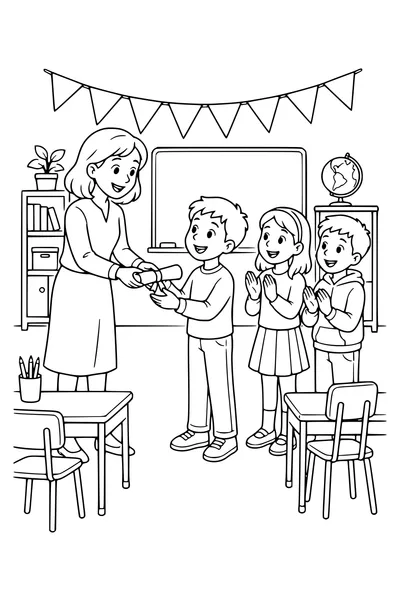Gratis Ausmalbild Kind erhält ein Zeugnis in der Klasse