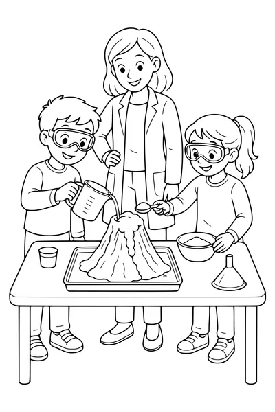 Gratis Ausmalbild Kinder machen einen Schulversuch in der Klasse